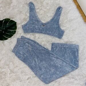 H&M | Terry Cloth Baby Blue Set Crop Top Size Medium Wide Leg Pants Size Small